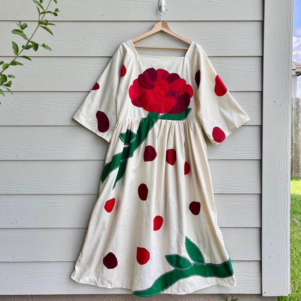 Handmade Aphrodite Rose Petal Appliqué Dress SKU 08033 With Side Pockets - Picture 2 of 10